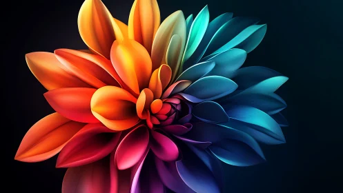 Multicolored abstract flower with radial petal arrangement.