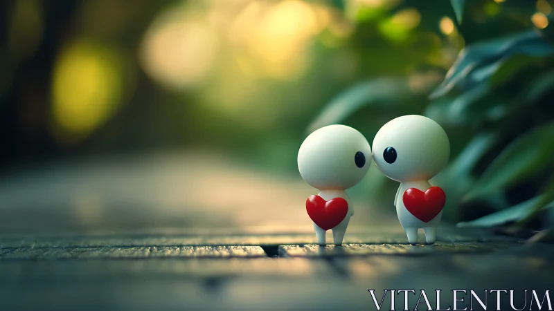 Two charming characters with hearts in a dreamy garden.