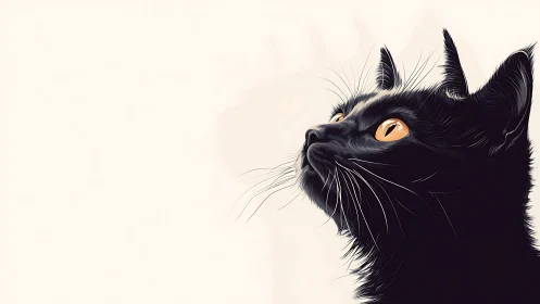 Black Cat with Golden Eyes Looking Upward.