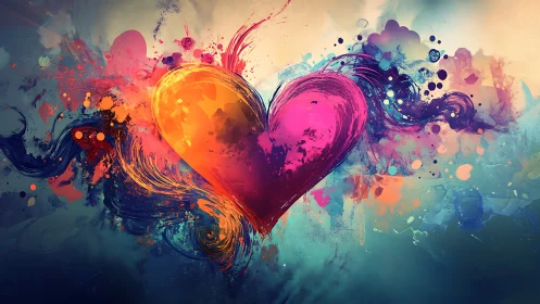 A Vibrant Heart Bursts with Colorful Artistic Energy