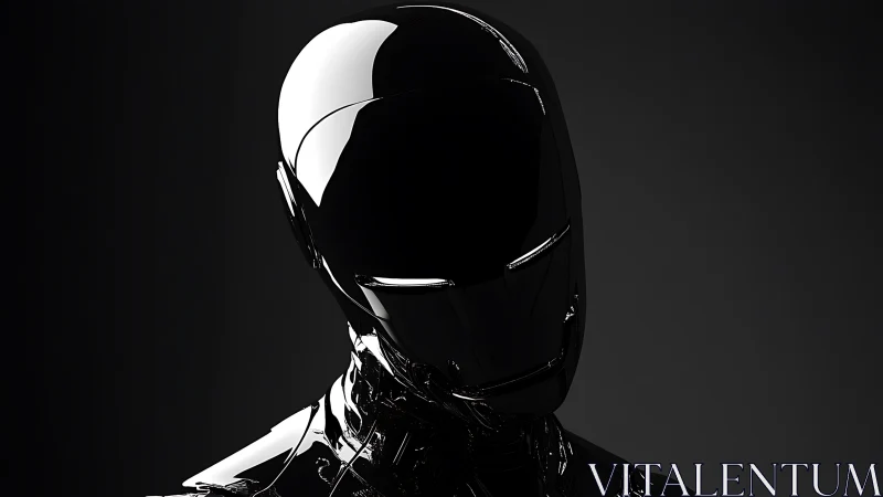 Glossy black android portrait under low key lighting