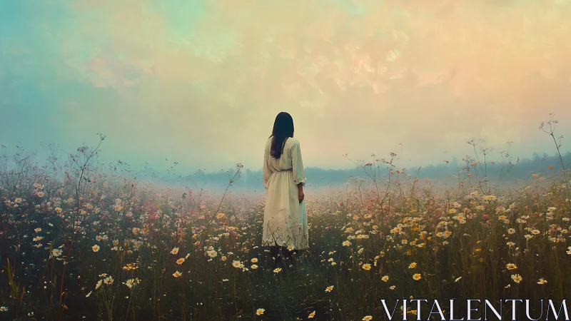 Mist-drenched meadow listens as a lone dreamer stands still