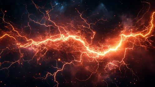 Orange plasma arc traversing dark atmospheric background.