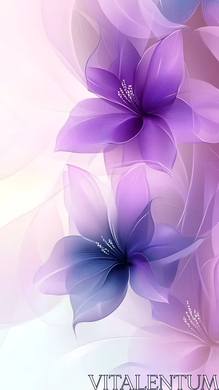 Abstract Purple Flowers Digital Illustration.