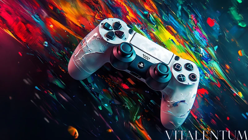 Controller dives through neon paint like a comet of play
