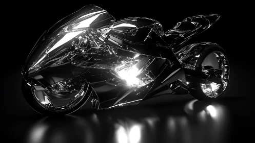 Chrome night racer gliding through pools of liquid light.
