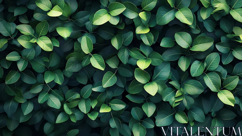 Lush layered green leaves create a calm, immersive backdrop