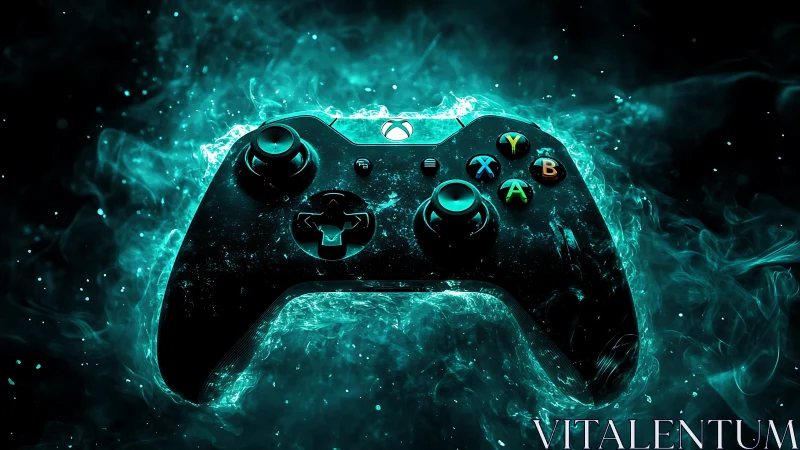 Neon Gaming Controller in Cyan Energy Field.