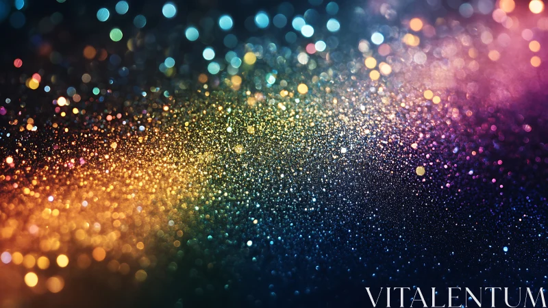 Multicolored glitter particles form dense diagonal bokeh field
