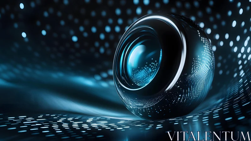 Futuristic Glass Sphere Amid Blue Digital Light Patterns, Abstract Art.