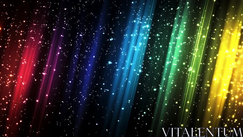 Radiant rainbow light streaks shimmer across a starry void