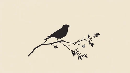 Solitary Songbird Perched on Delicate Foliage.