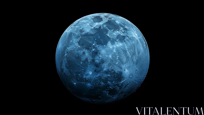 Blue-tinted lunar surface rendered with detailed craters