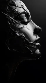 Liquid black mask merging with glossy human profile.