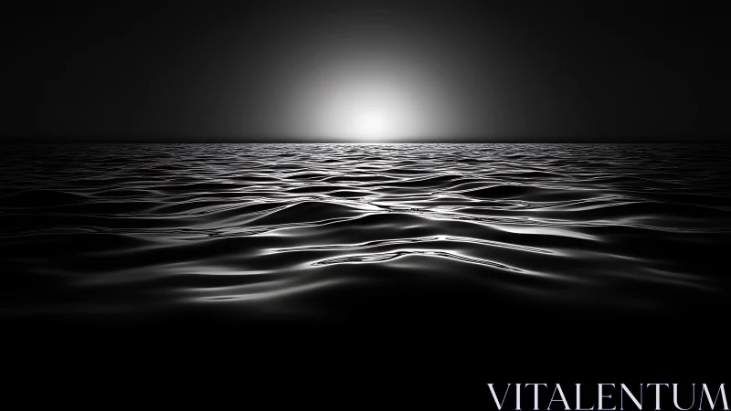 Monochrome seascape captures distant light over dark waves