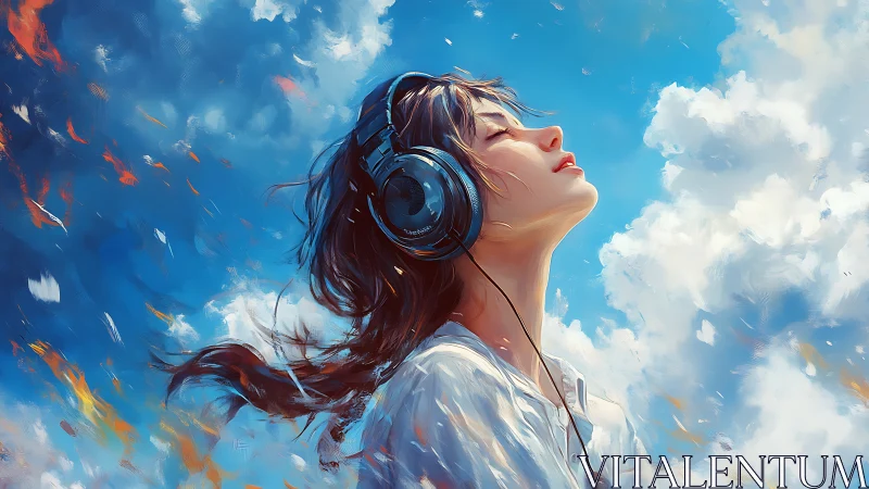 Sky-drenched daydreamer listening to clouds in color.