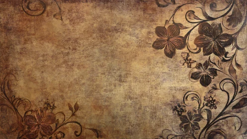 Vintage floral scrollwork adorning distressed parchment field.