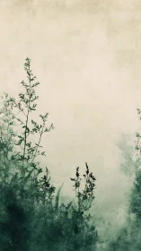 Gentle wild greenery quietly rising through soft misty light.