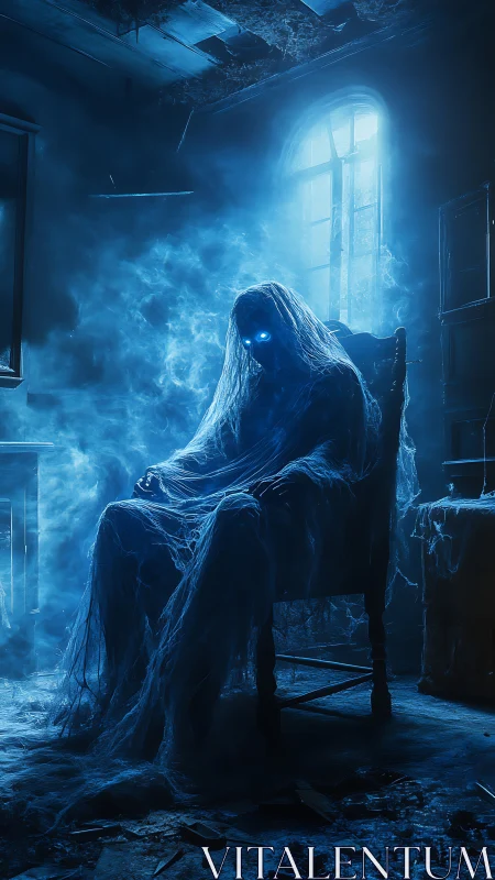 Spectral figure in decayed room illuminated by volumetric blue backlight