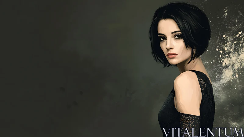 Digital portrait of dark-haired woman with soft chiaroscuro.