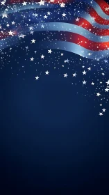 Patriotic starfield banner with abstract red white blue ribbons