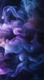 Colorful swirling smoke clouds on dark abstract background.
