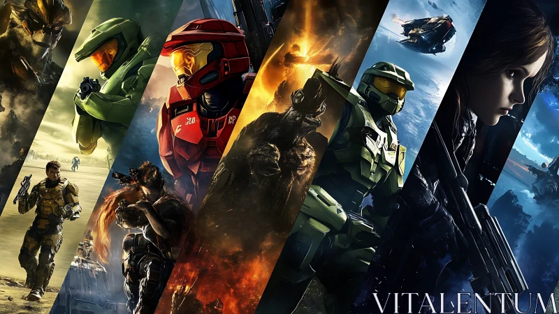 Armored legends slice through galaxies in diagonal firestorms