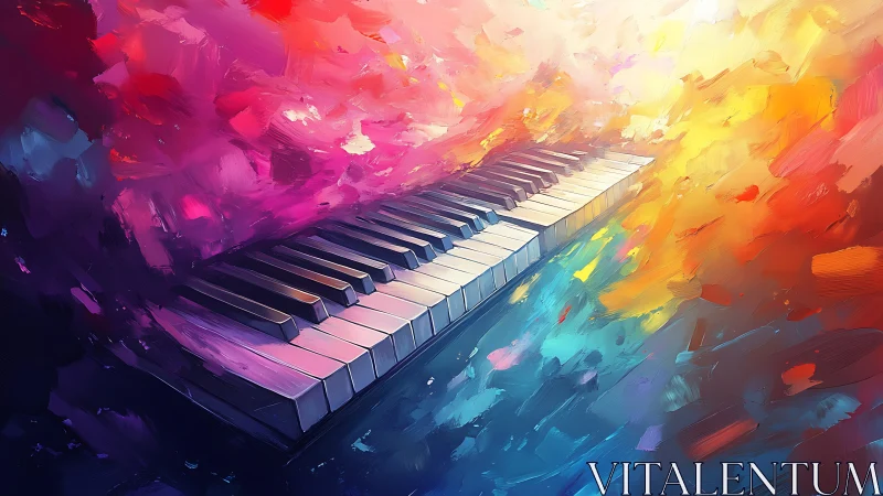 Diagonal piano keyboard dissolving into high-saturation color fields