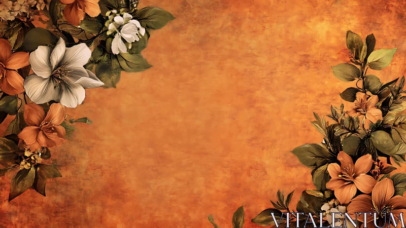 Blooms Orchestrate Against Burnished Orange Canvas