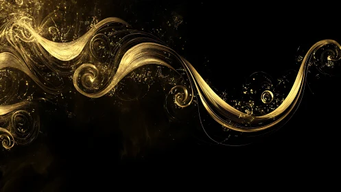 Golden light swirls over black abstract digital background.