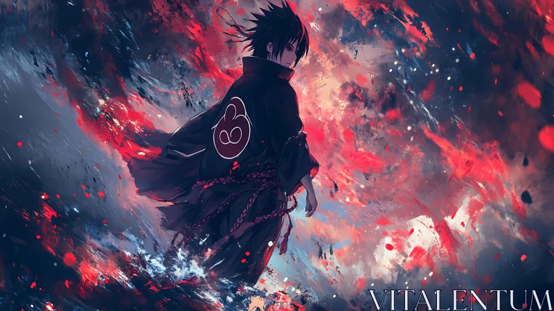 Solitary anime warrior stands amid explosive chromatic storm