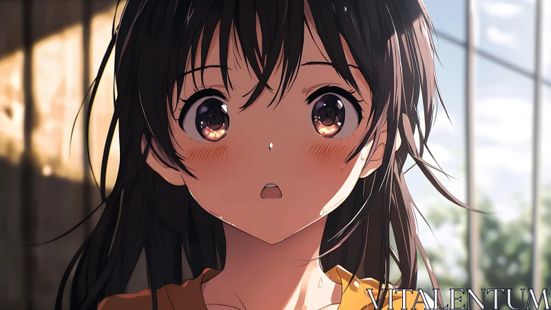 Anime girl stares forward with surprised open mouth expression