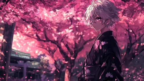 Gentle evening under blushing cherry blossoms in bloom.