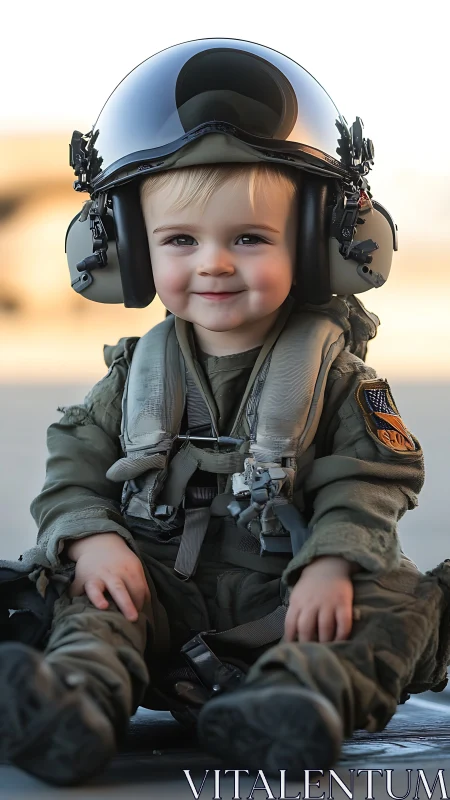 Young Pilot in Flight Helmet and Military Gear.