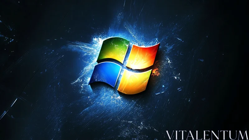 Shattered neon window logo ignites a cosmic software storm.