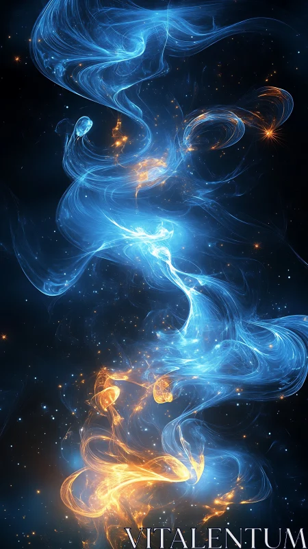 Starlit currents of blue and ember fire dancing upward.