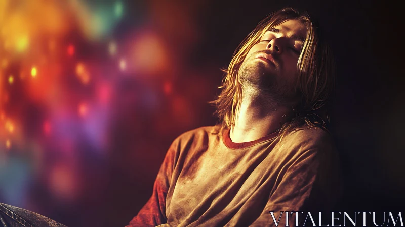 Male subject in low light beside blurred bokeh field.