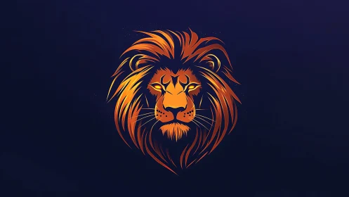 Fiery lion head glows boldly against deep indigo night