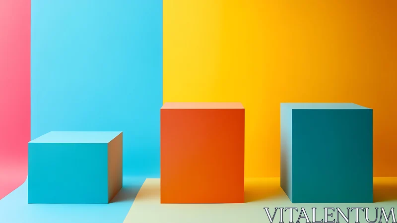 Three colored cubes stand on multicolored geometric background
