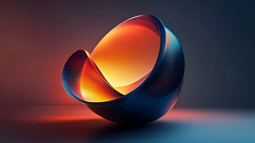 Luminous metallic loop sculpture with radiant gradient core.