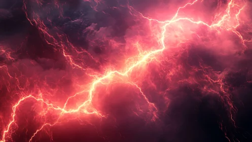 Volumetric red lightning discharge across turbulent storm cloud