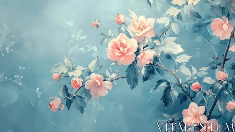 Pink Peonies and Roses Against Blue Sky