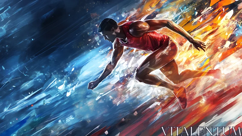 Sprinter igniting a storm of speed and molten color.