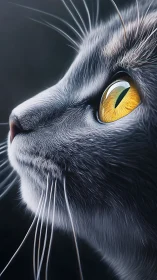 Gray Cat Head Profile with Golden Eye Detail.