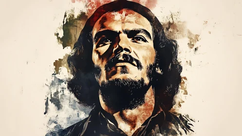 Bearded man portrait rendered with textured watercolor effects