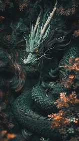 Coiled Emerald Dragon in Cinematic Vertical Digital Painting.