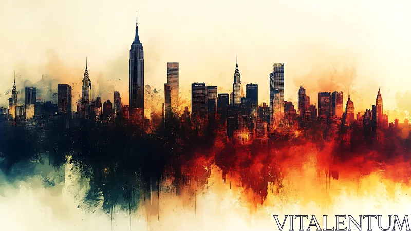 Digital painting skyline with abstract urban color gradients.