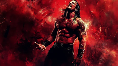 Fiery warrior unleashes a powerful roar against red chaos