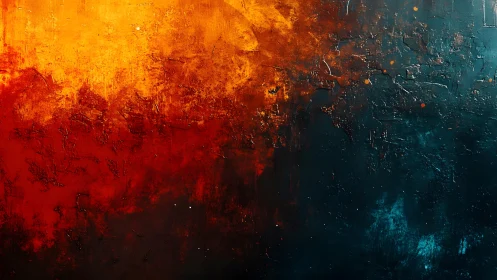 Fiery Abstract Texture with Vibrant Red, Orange, and Dark Blue Tones.