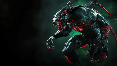 Muscular demonic creature lunges forward in glowing green mist